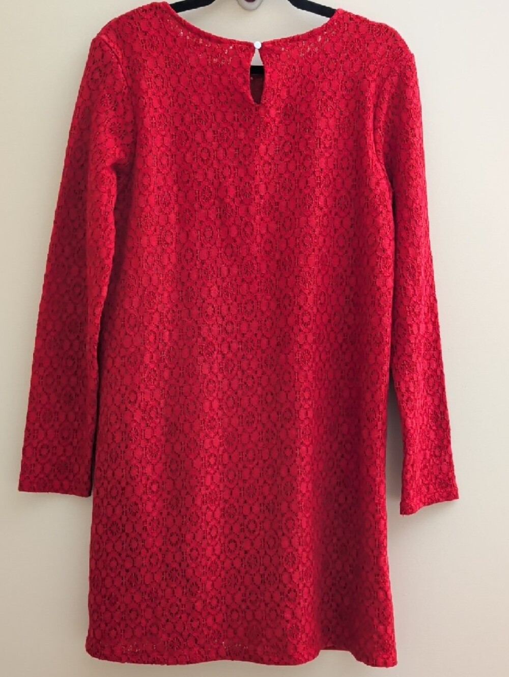 MOHITO Collection Red Stretch Lace Long Sleeve Shift Dress Size L - Picture 3 of 10